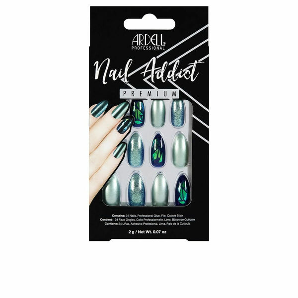 False nails Ardell Nail Addict Green Glitter Chrome (24 st) | Fantastisk Grön Glittrande Finish för Glamorösa Naglar
