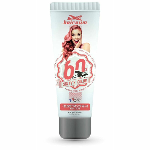 Semi-permanent Färg Hairgum Sixty's Color korallsunset (60 ml) | Livlig Hårfärg med Glansigt Resultat