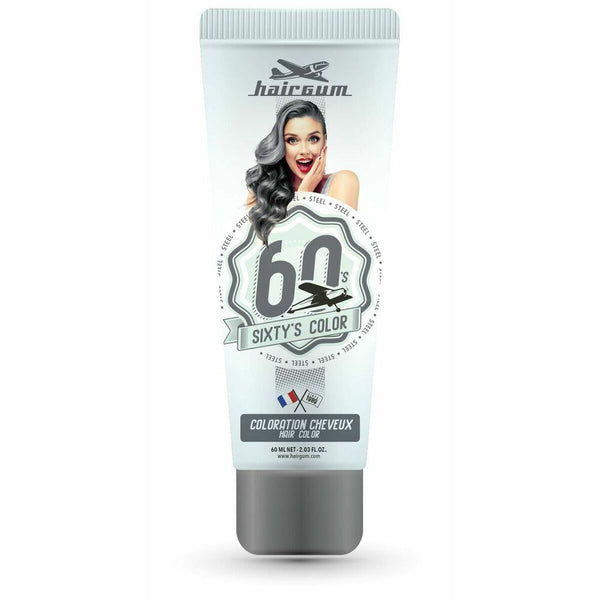 Semi-permanent färgkräm Hairgum Sixty's Color Steel (60 ml) | Livfull Stål Färg med Glans Finish