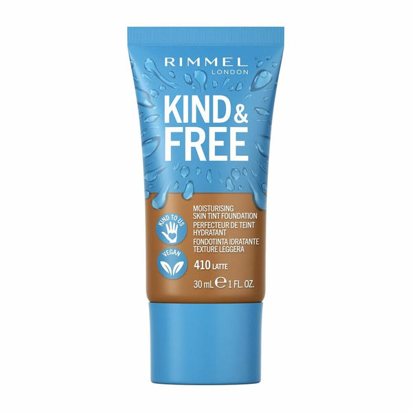 Crème Make-up Base Rimmel London Kind & Free 410-latte (30 ml) | Långvarig Vegansk Grund för Naturlig Skönhet